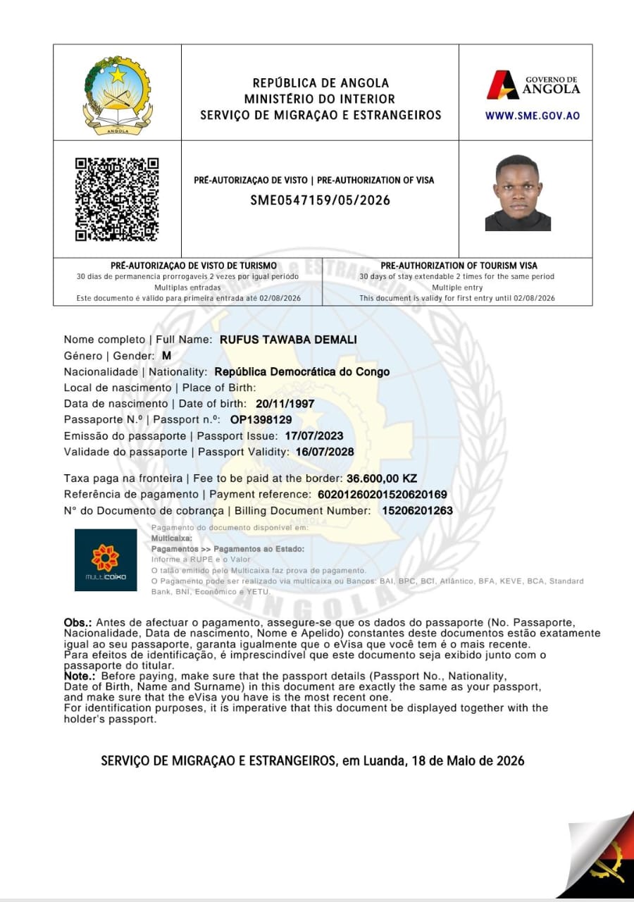 Passeport avec visa Angola — Service express 48h