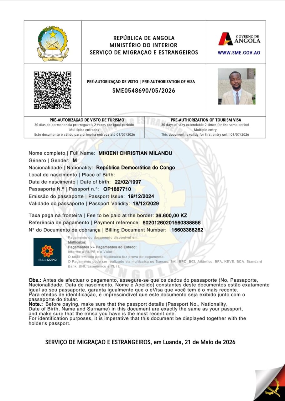 Visa Angola standard — Traitement en 45 jours